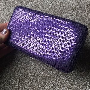 Loft purple sequin hard wallet or clutch
